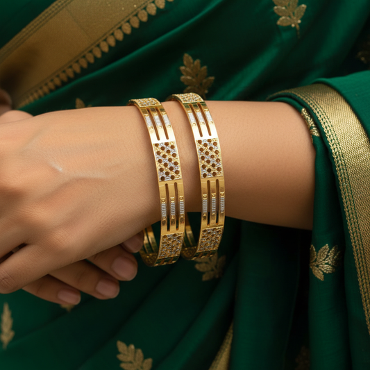 Gold Finish  Mejestic CNC Cut Designer Bangles for Women