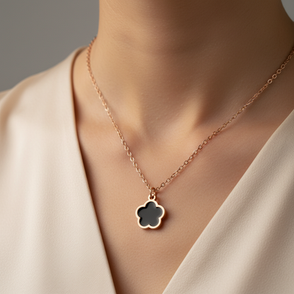 Rose Gold Floral Clover Chain Pendant Necklace for Women