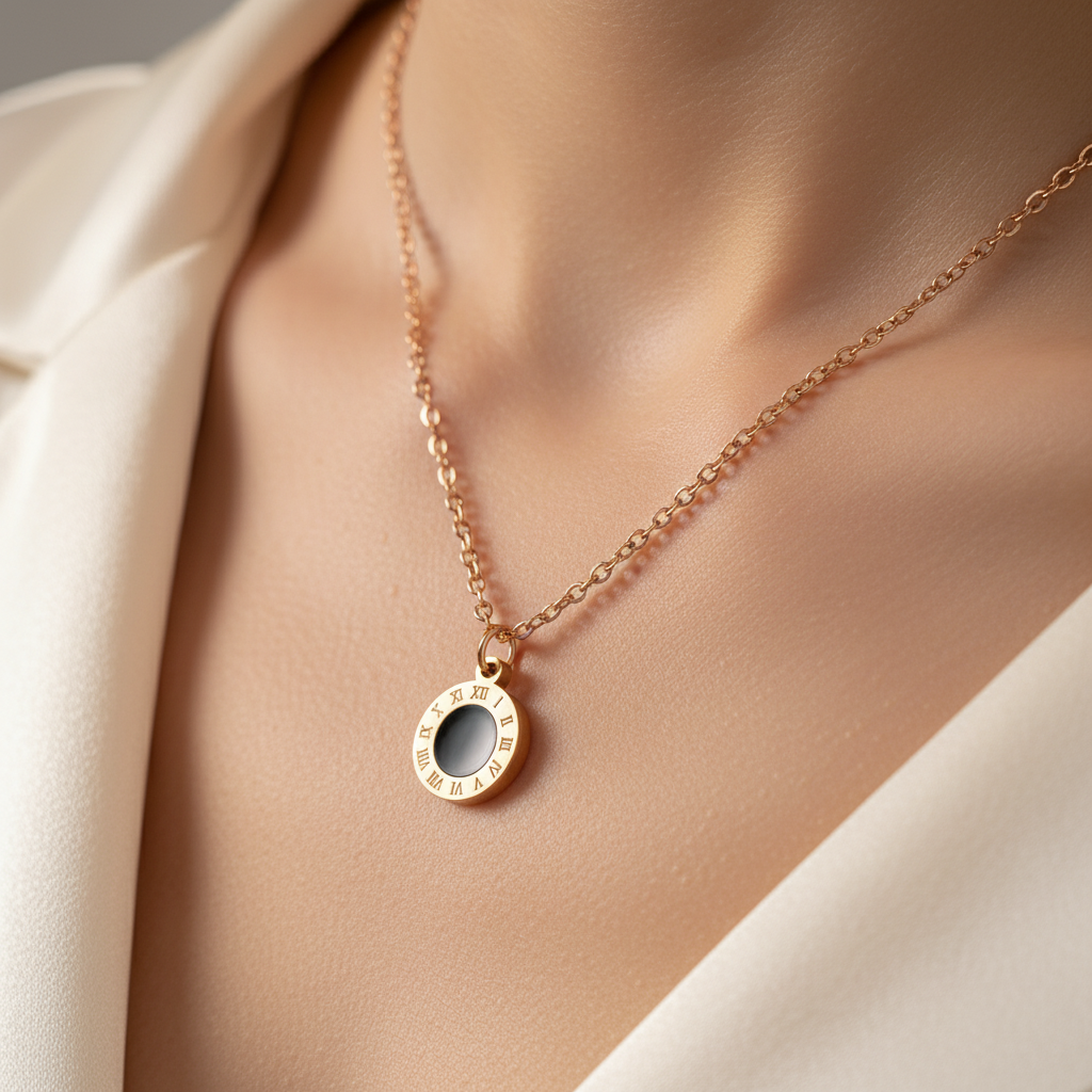 Rose Gold Roman Numeral Chain Pendant Necklace for Women