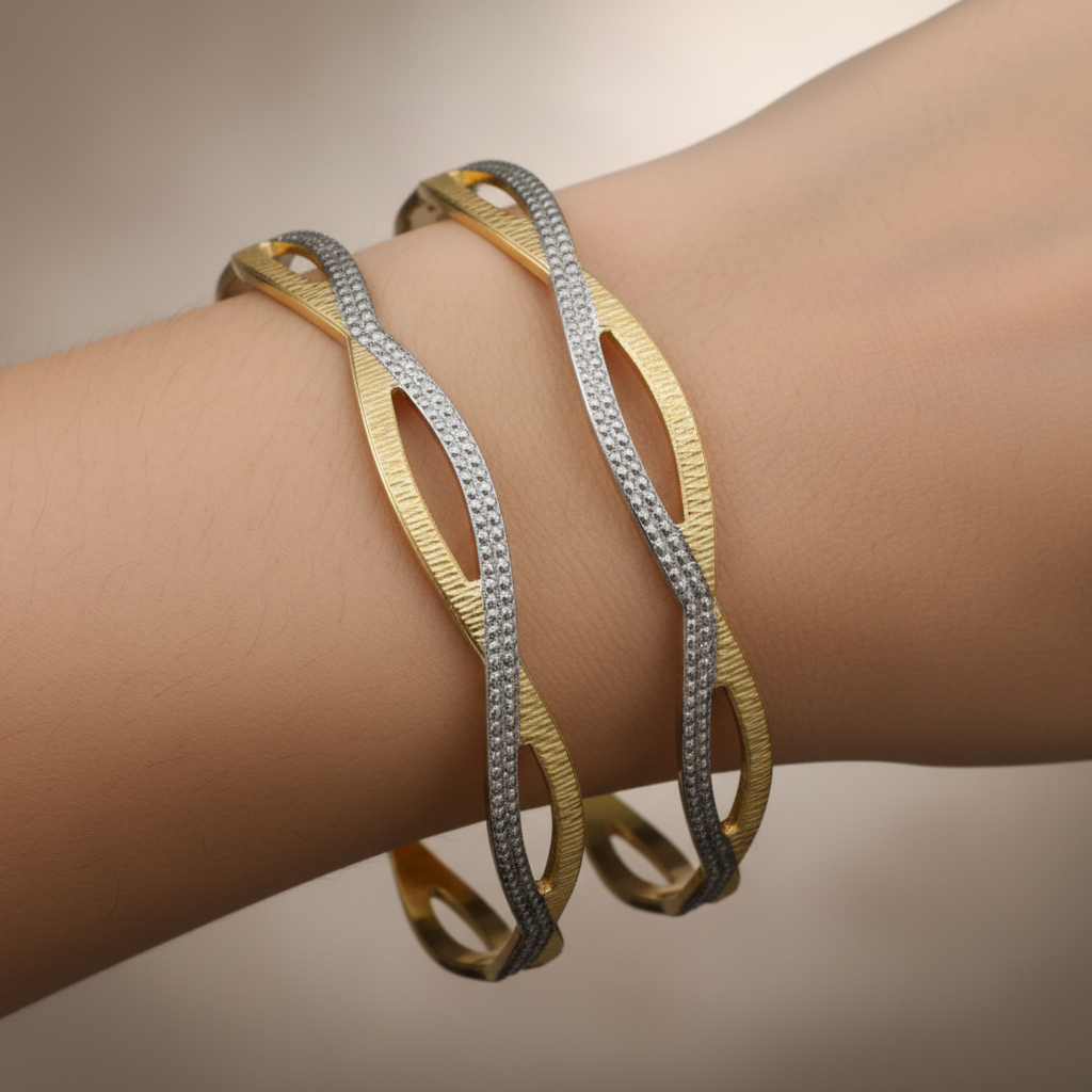 Wave Cut Dual Tone CNC Bangles for Women