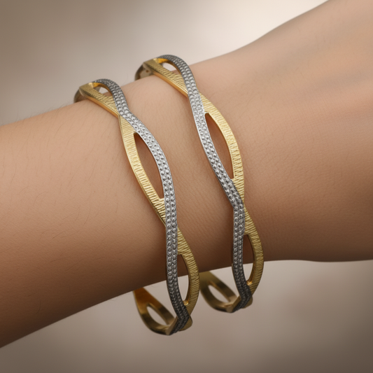Wave Cut Dual Tone CNC Bangles for Women