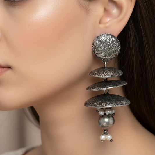 German Silver Layered Disc Drop Earrings for Women