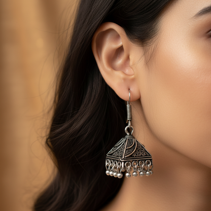 Oxidised Silver Tribal Jhumka Earrings for Women