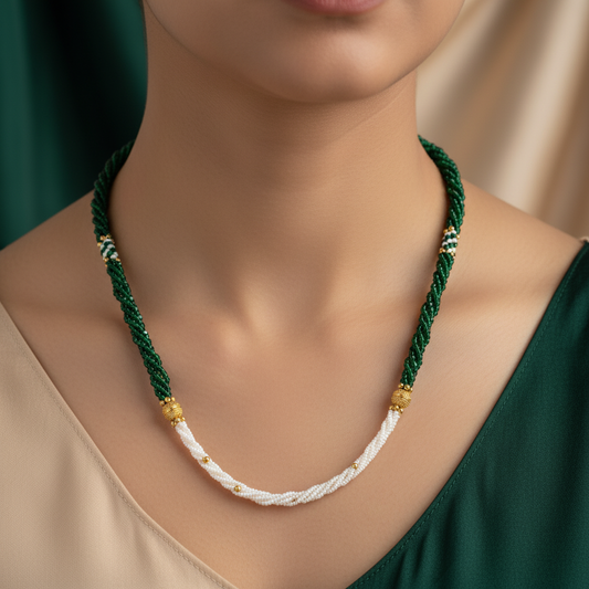 Traditional Dual Tone Beaded Pearl Mala Necklace for Women
