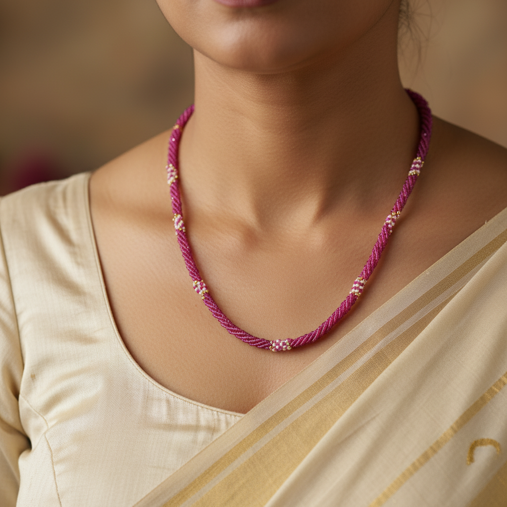 Traditional Twisted Beaded Thread Mala Necklace for Women