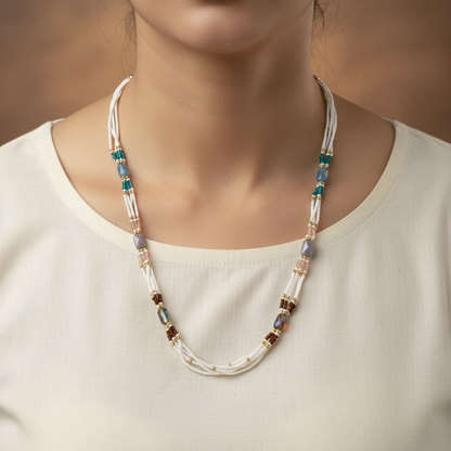 Traditional Multi-Color Stone Beaded Pearl Mala Necklace for Women