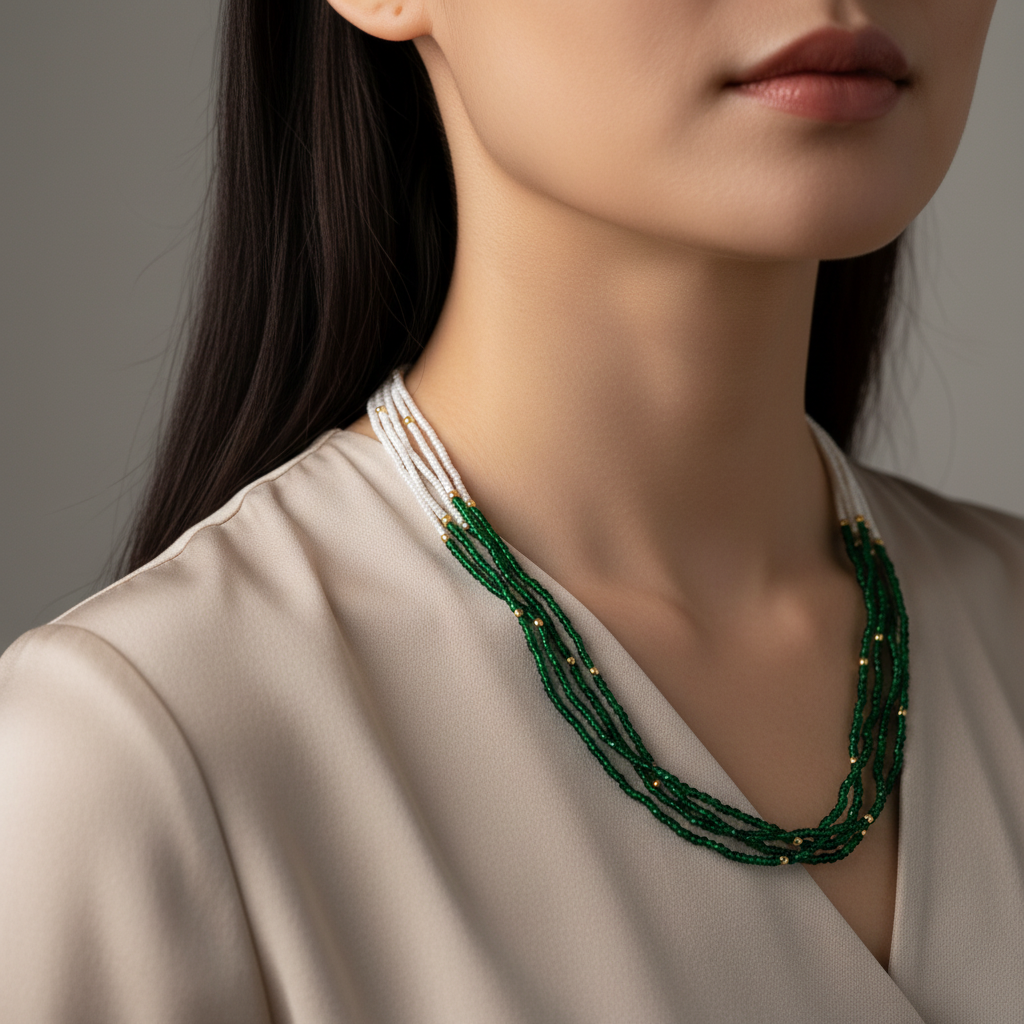 Traditional Multi-Layer Beaded Pearl Mala Necklace for Women
