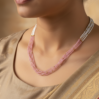 Traditional Multi-Layer Beaded Pearl Mala Necklace for Women