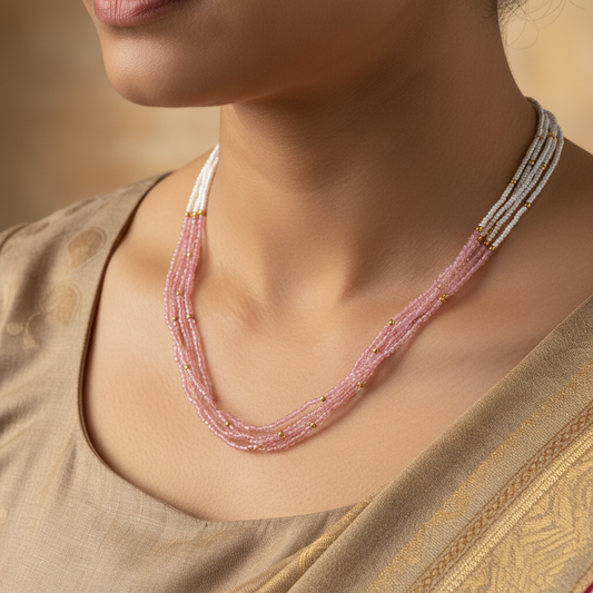 Traditional Multi-Layer Beaded Pearl Mala Necklace for Women