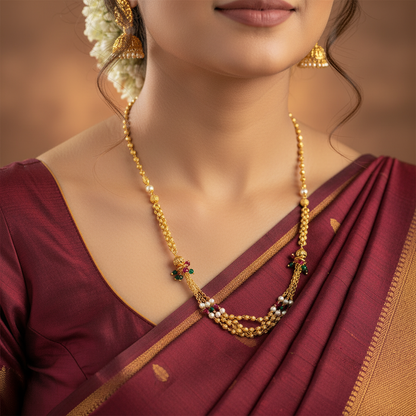 Traditional Gold Tone Multi-Layer Beaded Mala Necklace for Women