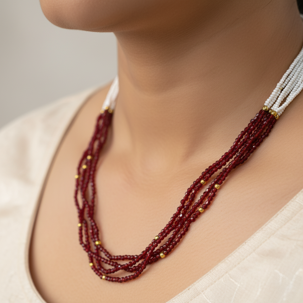 Traditional Multi-Layer Beaded Pearl Mala Necklace for Women