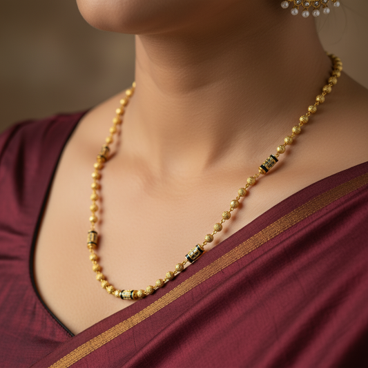 Traditional Gold Beaded Temple Style Mala Necklace for Women