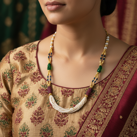 Traditional Multi-Color Beaded Thread Drop Mala Necklace for Women