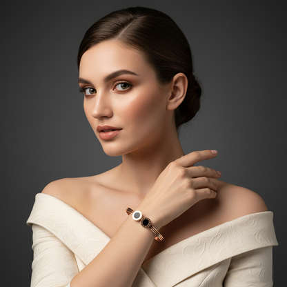 Dual Roman Dial Black Stone Designer Cuff for Women