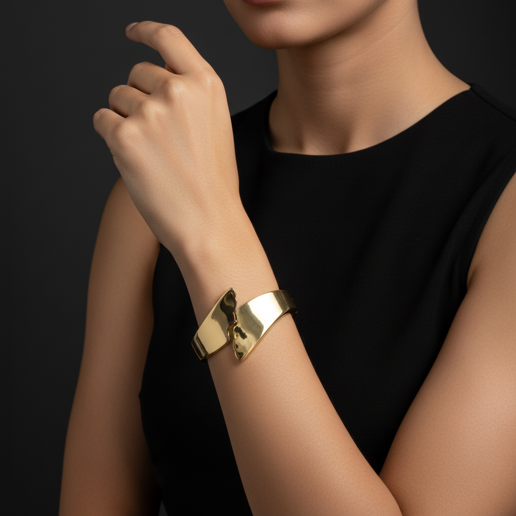 Sleek Curved Minimal Designer Cuff for Women