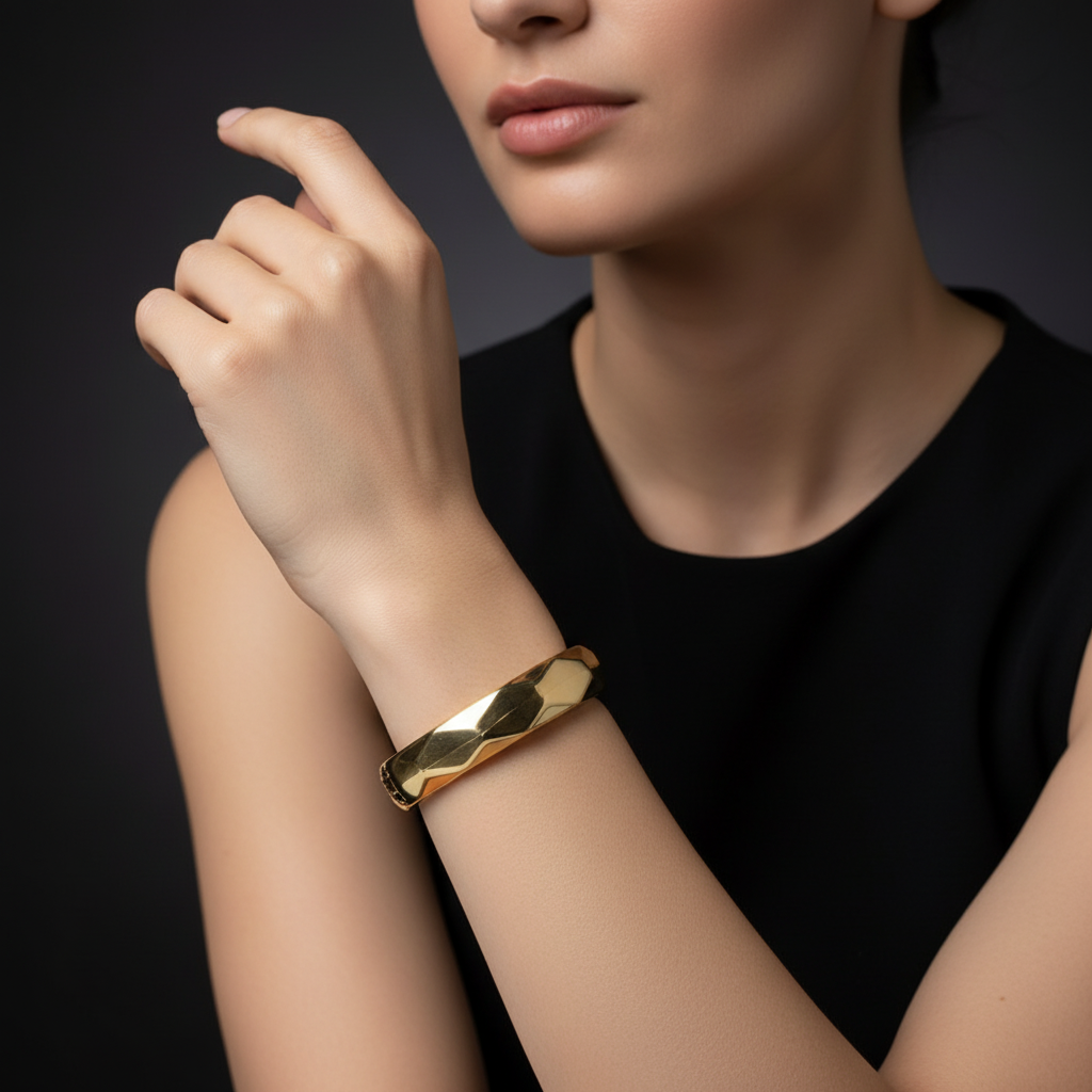 Faceted Geometric Minimal Designer Cuff for Women