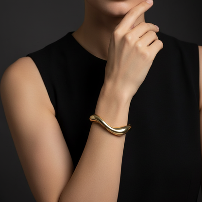 Gold Finish Abstract Wave Western Kada Bracelet for Women