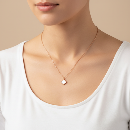 Rose Gold Clover Charm Pendant Necklace for Women