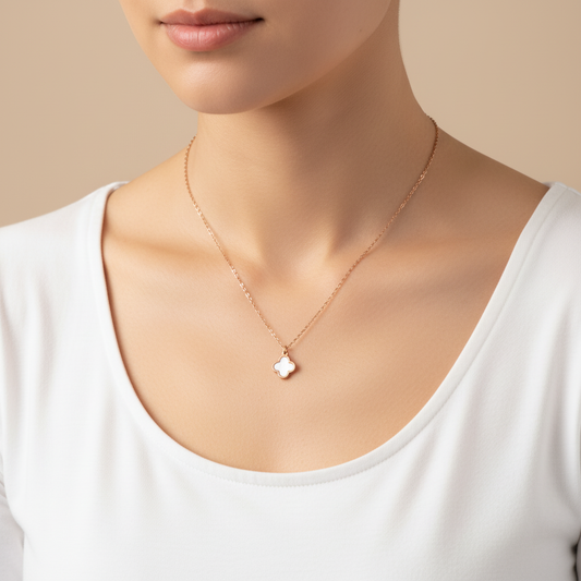 Rose Gold Clover Charm Pendant Necklace for Women