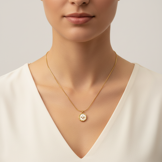 Gold Oval Pendant Necklace with Crystal Detail for Women