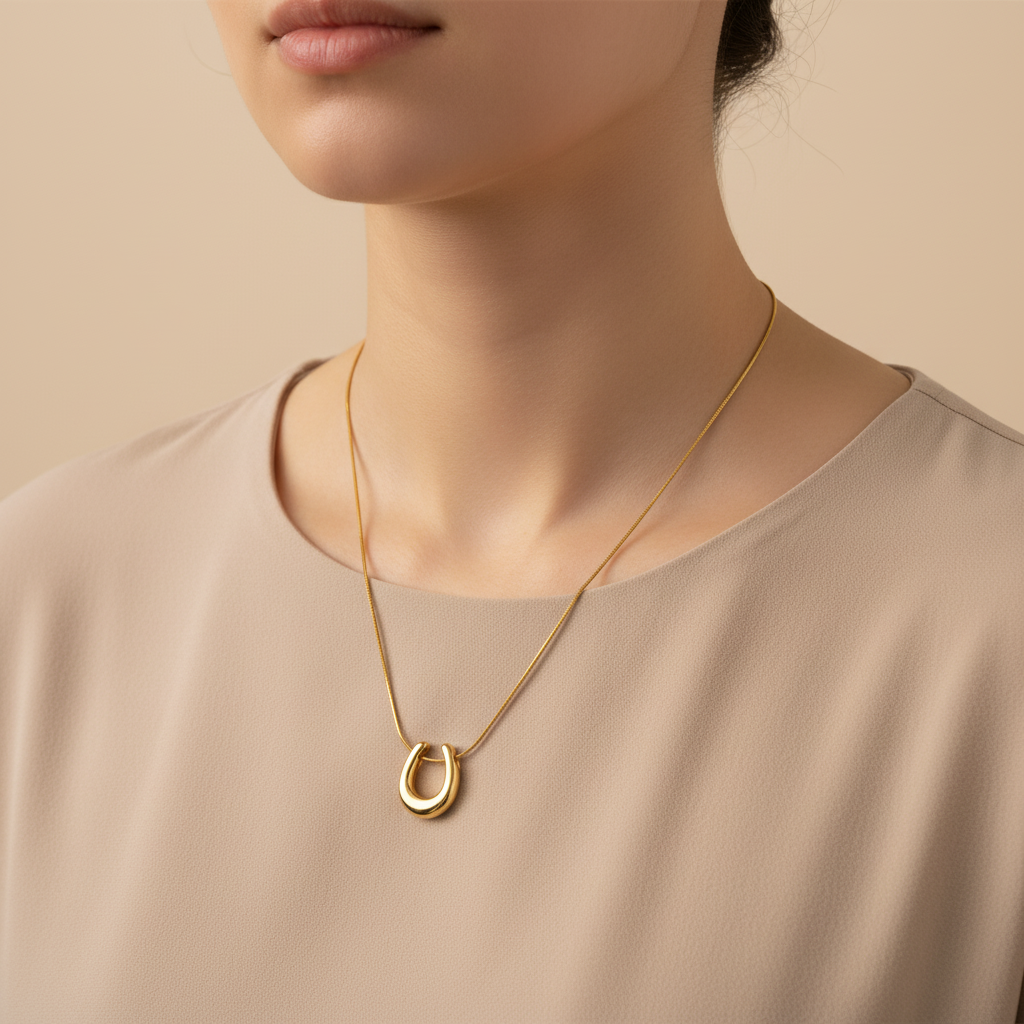 Gold Horseshoe Pendant Necklace for Women