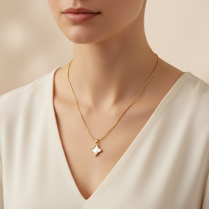 Gold Quatrefoil Pendant Necklace for Women