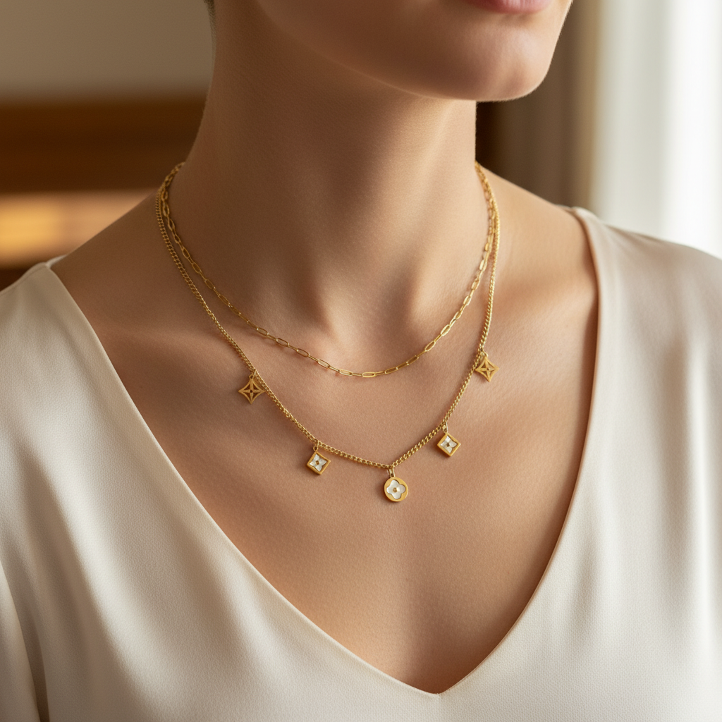 Gold Layered Charm Necklace for Women