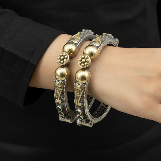 Oxidised German Silver Traditional Kada Bangles for Women