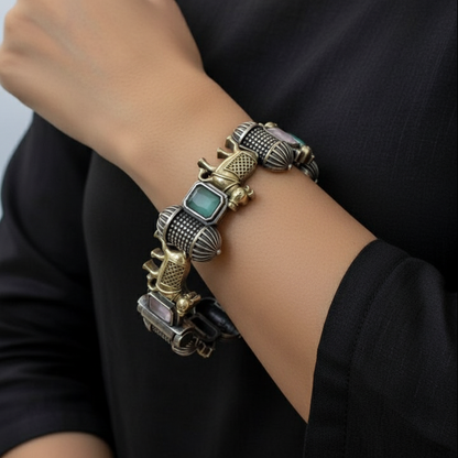 Vintage Oxidised German Silver Cow Bangles for Women