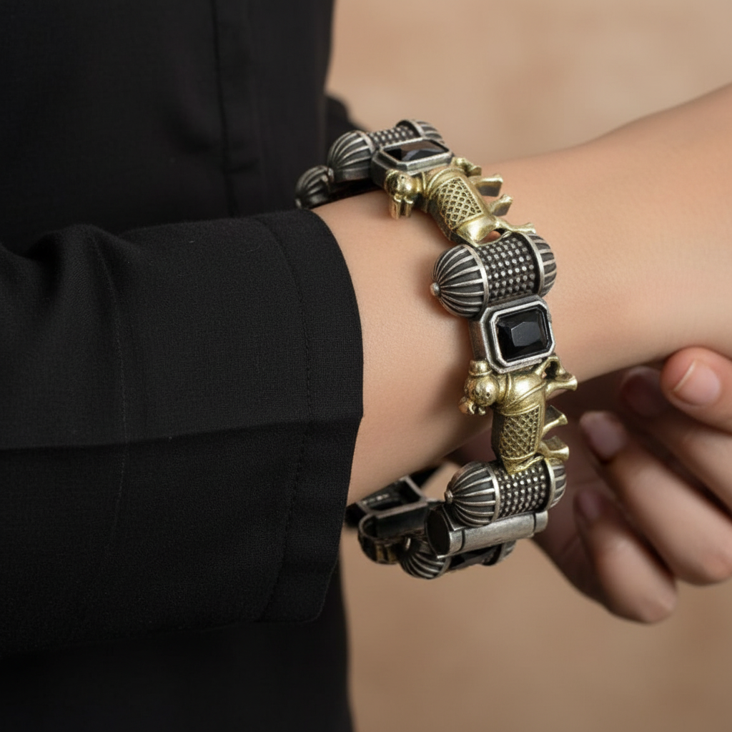 Vintage Oxidised German Silver Cow Bangles for Women