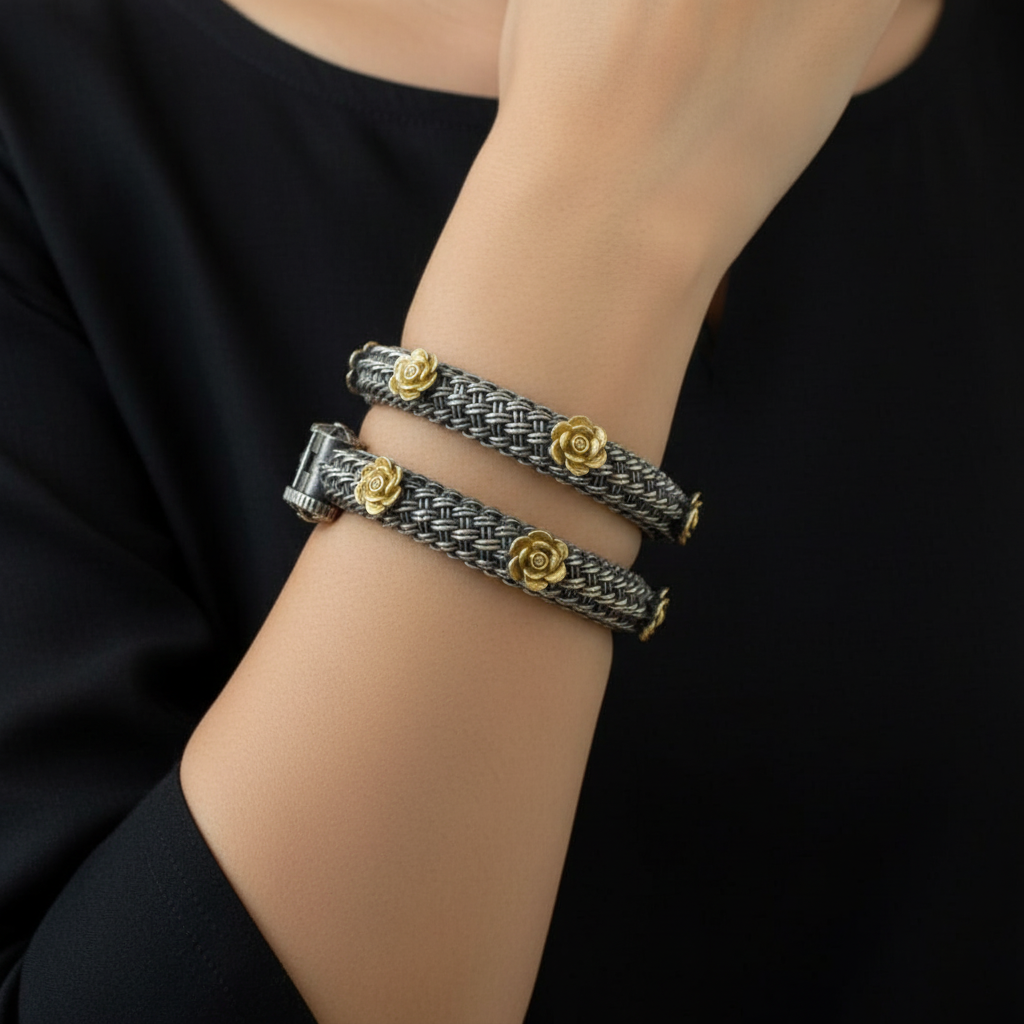 German Silver Floral Bangles for Women