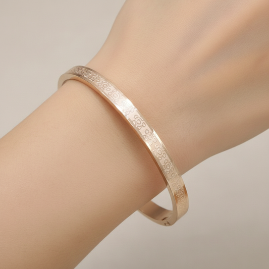 Rose Gold Engraved Pattern Slim Kada Bracelet for Women