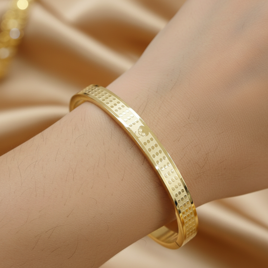Textured Gold Finish Slim Kada Bracelet for Women