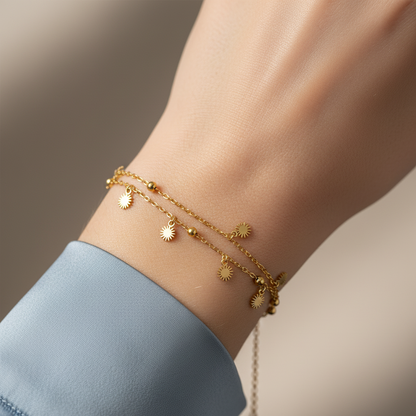 Dainty Layered Gold Sun Charm Bracelet