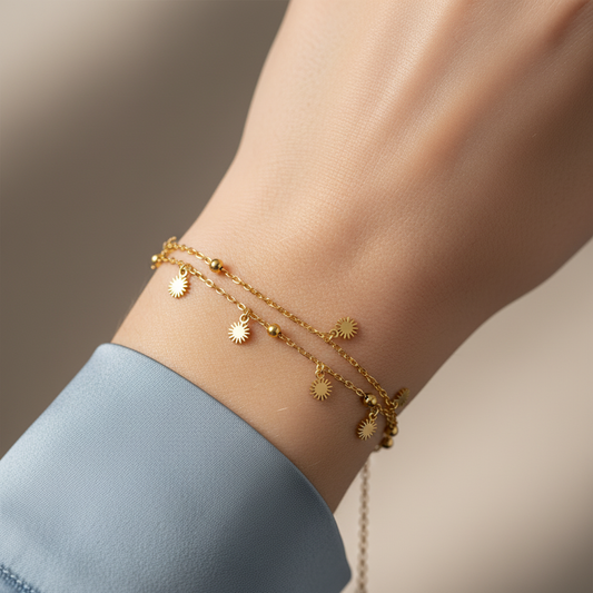 Dainty Layered Gold Sun Charm Bracelet