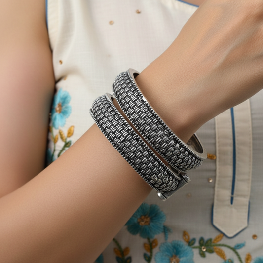 2PC Openable German Silver Kada Bangles