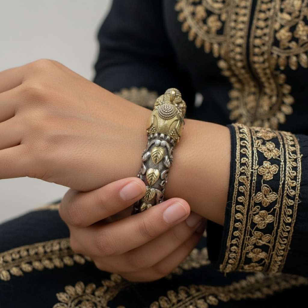 2PC Openable German Silver Tribal Kada Bangles