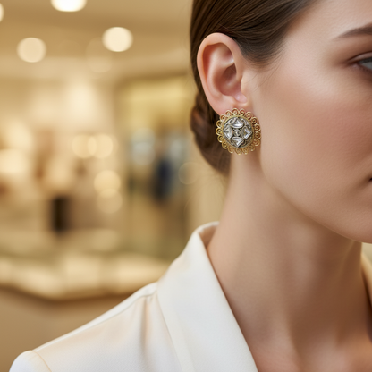 Oxidised German Silver Round Floral Stud Earrings