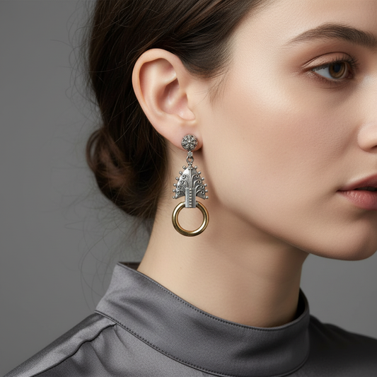 Oxidised German Silver Ring Drop Earrings | Lady Zone