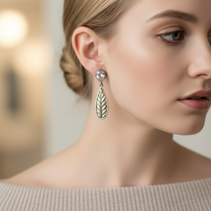 Oxidised German Silver Leaf Drop Earrings