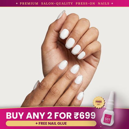Premium White Glitter French Press-On Nails | Lady Zone