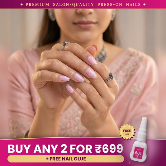 Premium Blush Pink Glitter French Press-On Nails | Lady Zone