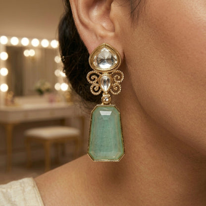 Gold Finish Kundan Stone Drop Earrings for Women | Lady Zone