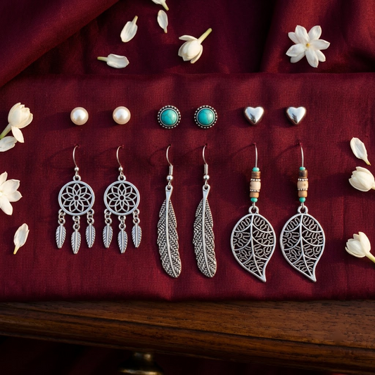 6-Pair Boho Dreamcatcher & Leaf Earring Set | Lady Zone