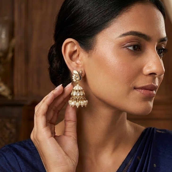 Kundan & Enamel Peacock Jhumkas | Lady Zone