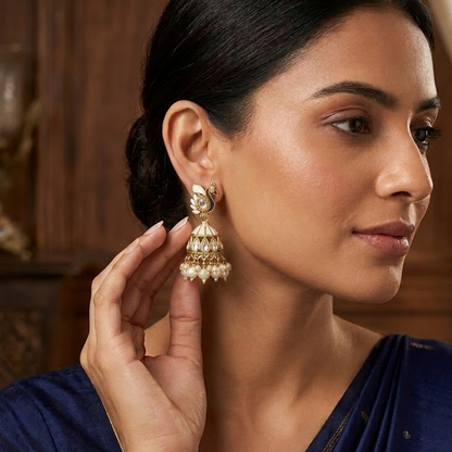 Kundan & Enamel Peacock Jhumkas | Lady Zone