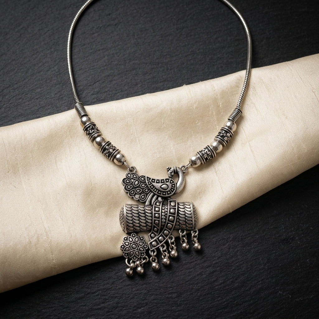Traditional Peacock Oxidised Necklace for Women| Lady Zone
