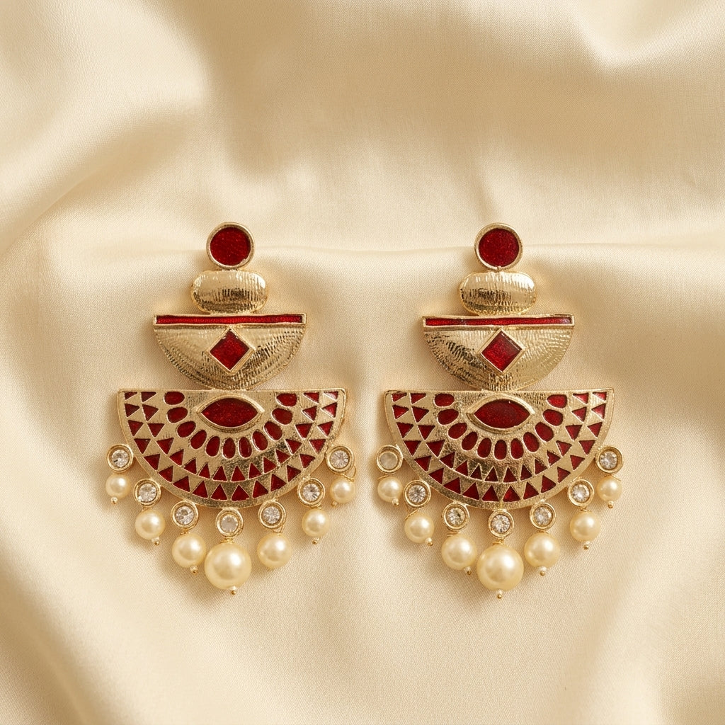 Royal Enamel Mother of Pearl Gold Dangler Earrings
