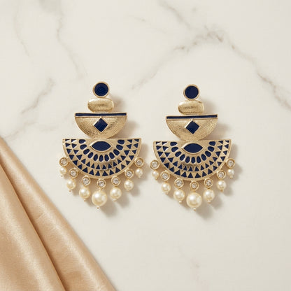 Royal Enamel Mother of Pearl Gold Dangler Earrings