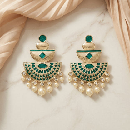 Royal Enamel Mother of Pearl Gold Dangler Earrings